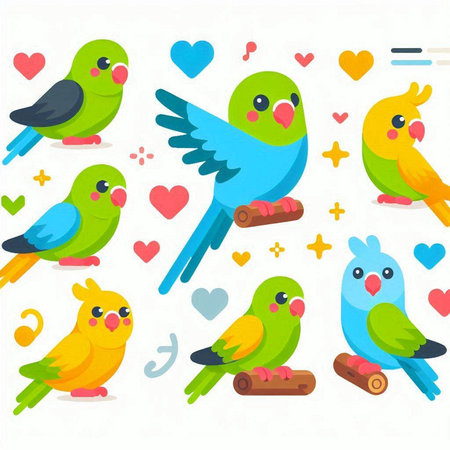 Set of cute parrots. Vector illustration in flat cartoon style.のイラスト素材