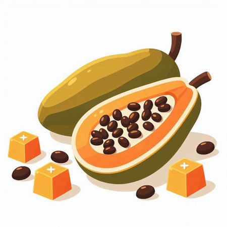 Papaya and cubes on a white background. Vector illustration.のイラスト素材