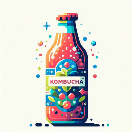 Kombucha drink in a bottle. Colorful vector illustration.のイラスト素材