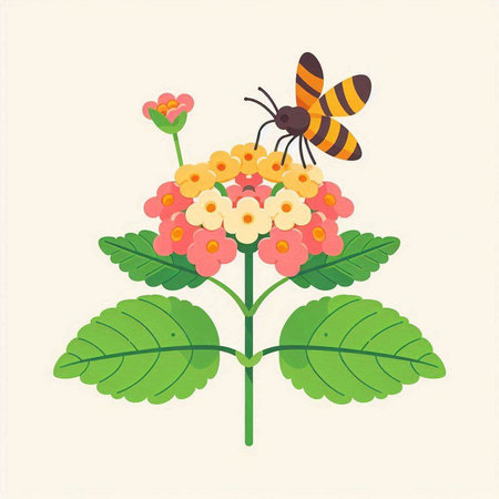 Bee on a flower. Vector illustration of a bee on a flower.のイラスト素材