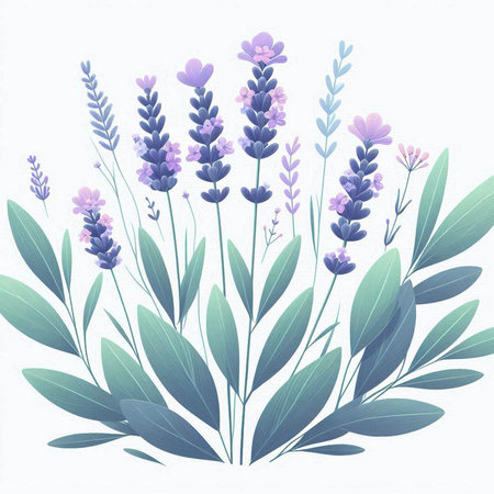 Illustration of lavender flowers with leaves on white background - vectorのイラスト素材