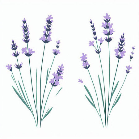 Lavender flowers set isolated on white background. Vector illustration.のイラスト素材