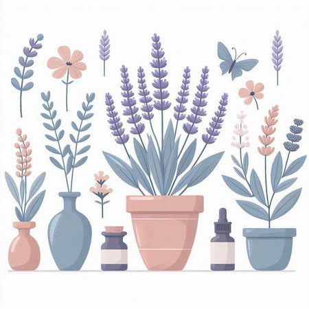 Flowerpot with lavender. Vector illustration in flat style.のイラスト素材