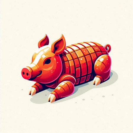 Illustration of a red pig on a white background, vector.のイラスト素材