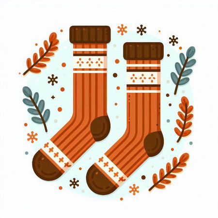 Christmas socks with snowflakes. Vector illustration in flat style.のイラスト素材