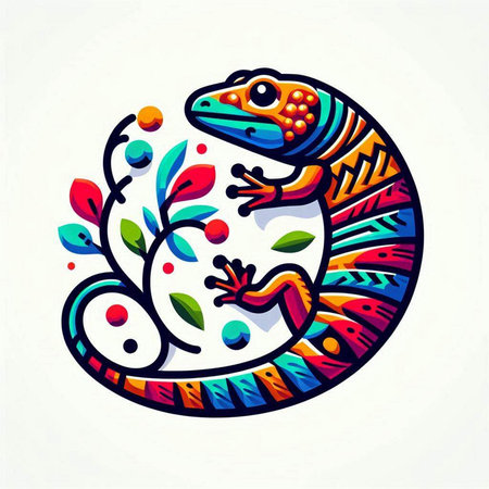 Colorful lizard with floral ornament on white background. Vector illustration.のイラスト素材