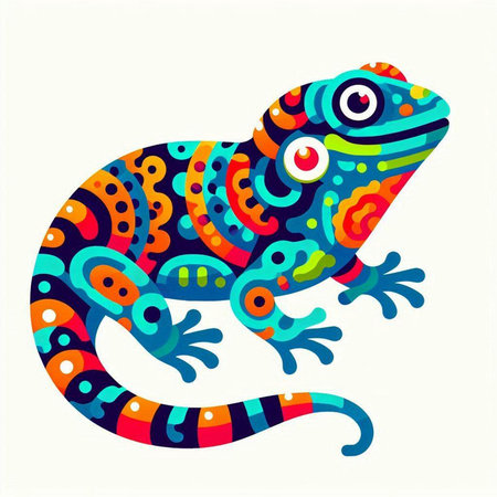 Colorful lizard isolated on white background. Hand drawn vector illustration.のイラスト素材