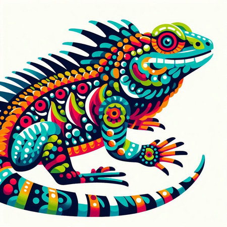 Illustration of a stylized iguana on a white background.のイラスト素材