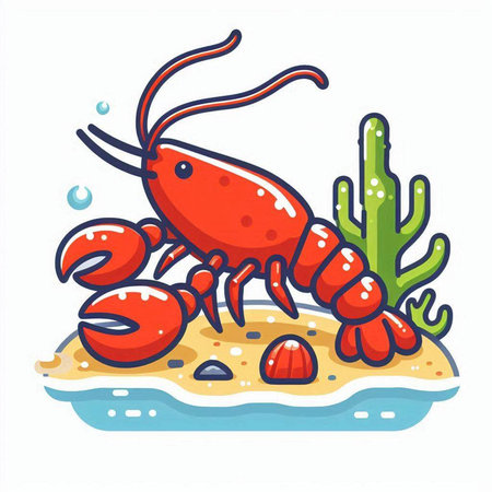 Lobster on the beach. Cute cartoon vector illustration.のイラスト素材
