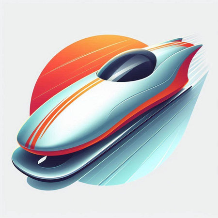 High speed train with orange and blue colors, 3d illustration.のイラスト素材