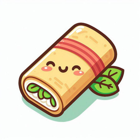 Cute sushi roll kawaii cartoon character. Vector illustration.のイラスト素材