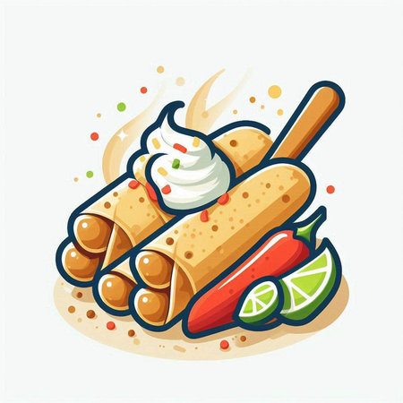Crepes with sour cream and chilli. Vector illustration.のイラスト素材