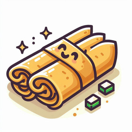 Crispy roll with kawaii face. Vector illustration.のイラスト素材