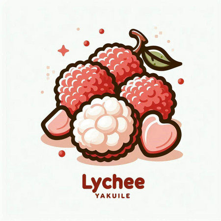 Lychee fruit vector illustration. Hand drawn lychee icon.のイラスト素材