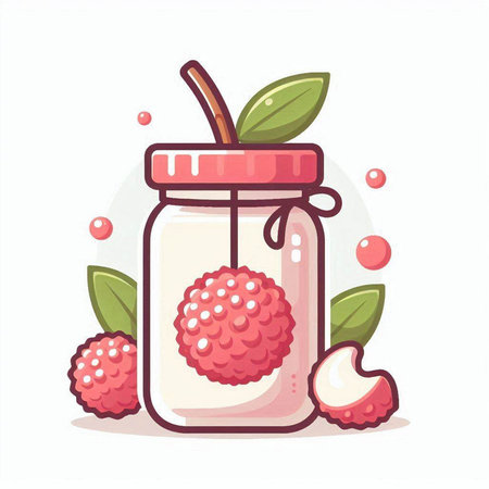 Raspberry jam in glass jar. Vector illustration in cartoon style.のイラスト素材