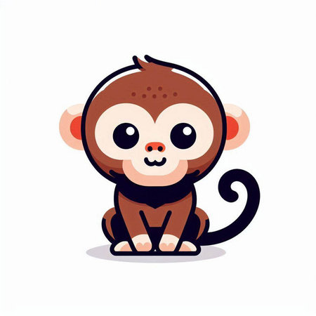 Cute little monkey sitting. Vector illustration in cartoon style on white background.のイラスト素材