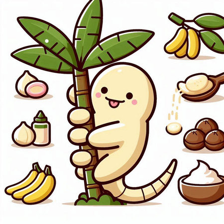 Illustration of Banana Fruit with Mascot Character and Food Ingredientsのイラスト素材