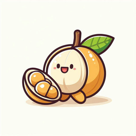 Illustration of a cute and kawaii longan fruit characterのイラスト素材