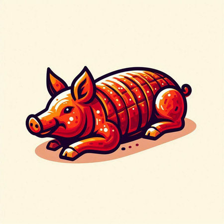 Cute cartoon red pig on a light background. Vector illustration.のイラスト素材