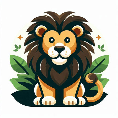 Lion in the jungle. Vector illustration on a white background.のイラスト素材