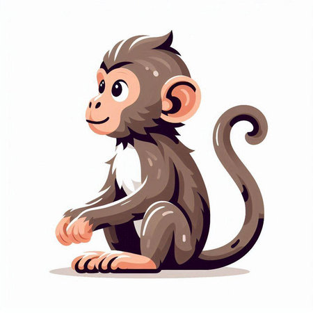 Cute monkey sitting on a white background. Vector cartoon illustration.のイラスト素材