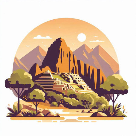 Egyptian pyramids in the mountains. Vector illustration of ancient Egypt.のイラスト素材
