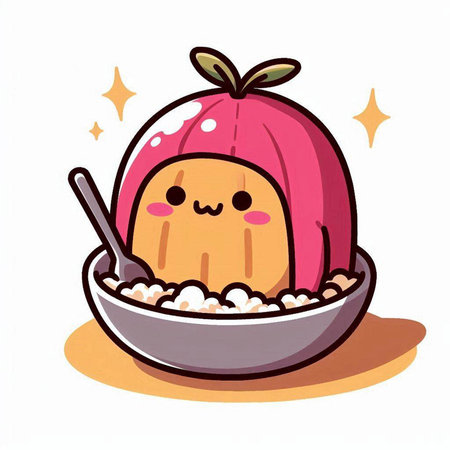 Cute and kawaii prawn in a bowl of riceのイラスト素材