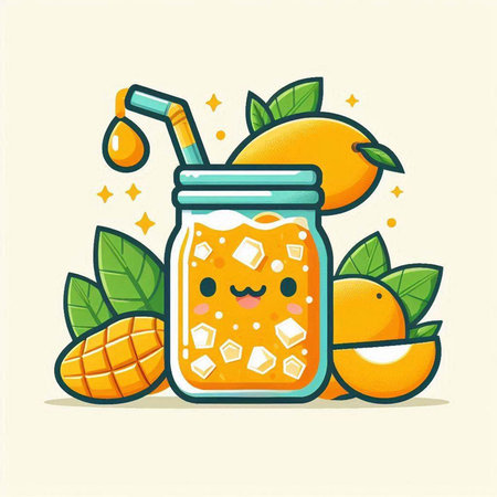 Mango smoothie in a jar. Vector illustration, flat design.のイラスト素材