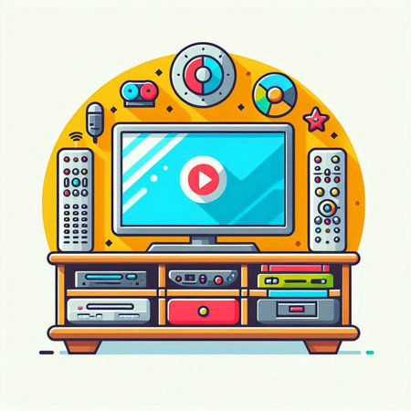 Vector illustration of modern flat design concept of home cinema. Video player on TV screen.のイラスト素材