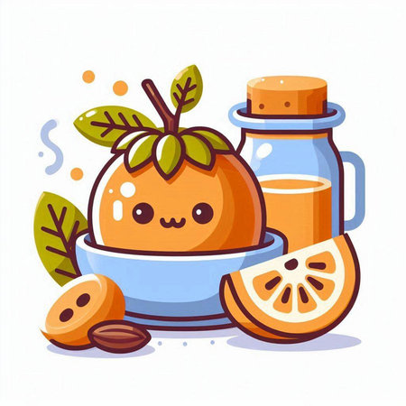 Cute kawaii orange juice in a glass jar. Vector illustration.のイラスト素材