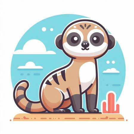 Cute cartoon meerkat on the beach. Vector illustration.のイラスト素材