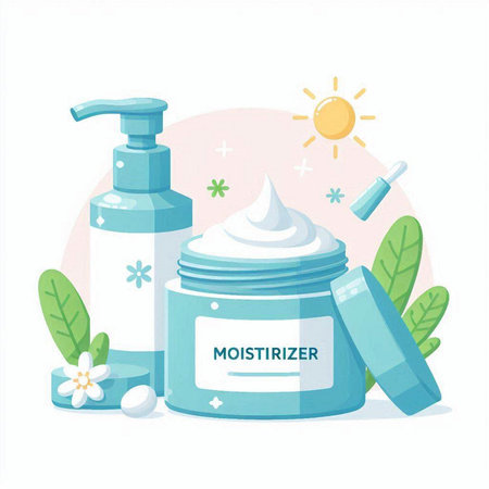 Cosmetic cream and lotion vector illustration. Moisturizing skin care products.のイラスト素材