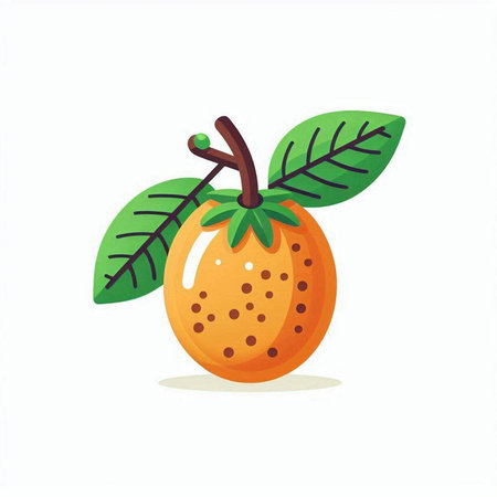 Orange fruit with leaves isolated on white background. Vector illustration in cartoon style.のイラスト素材