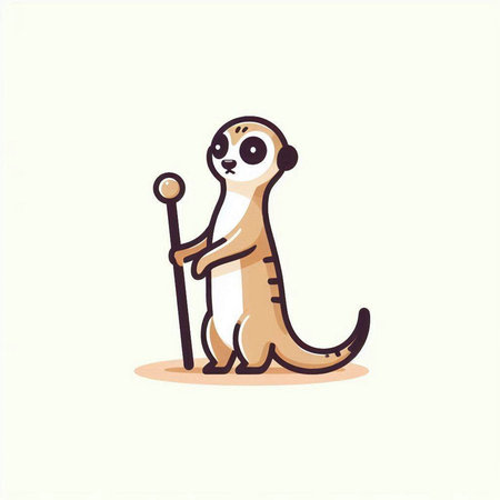 Cute Meerkat with walking stick. Vector cartoon illustration.のイラスト素材