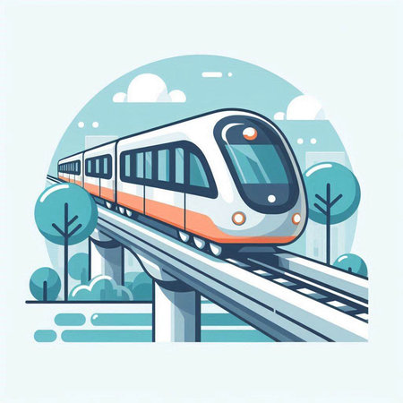 Modern high speed train on the road. Vector illustration in flat styleのイラスト素材