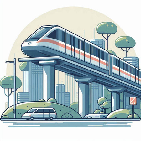 High-speed train in the city. Vector illustration in flat styleのイラスト素材