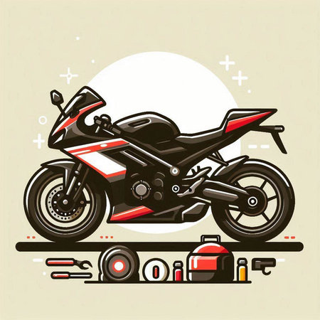 Motorcycle vector illustration. Motorcycle on a background of the moonのイラスト素材