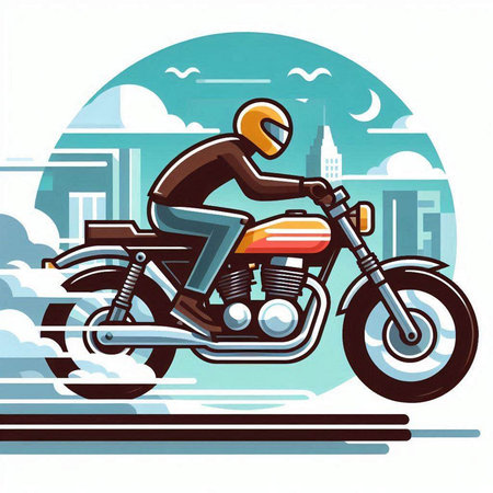Motorcyclist on a motorcycle in the city. Vector illustration.のイラスト素材