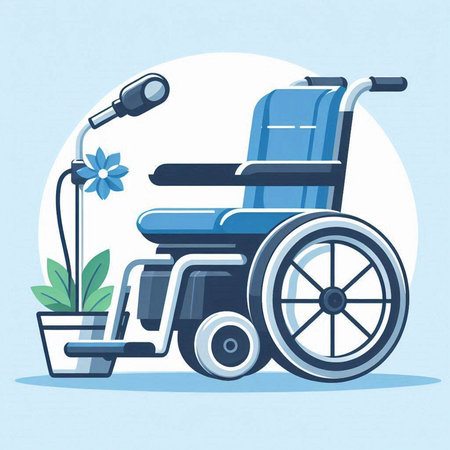 Wheelchair vector illustration in flat style. Wheelchair for disabled person.のイラスト素材