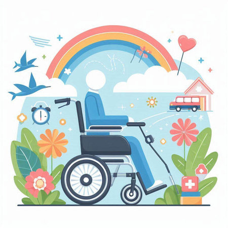 Disabled person in a wheelchair. Vector illustration in a flat style.のイラスト素材