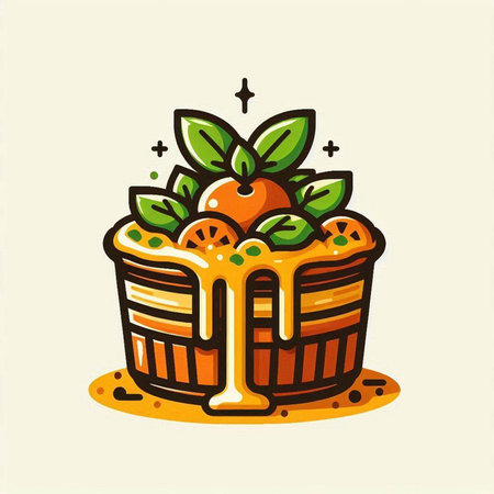 Cake with tangerines and mint leaves. Vector illustration.のイラスト素材