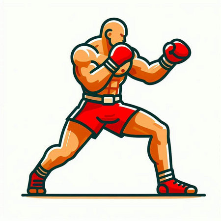 Boxing man in red shorts and boxing gloves. Vector illustration.のイラスト素材