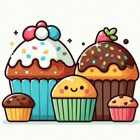 Illustration of Cute Cup Cake Muffins with Sprinklesのイラスト素材