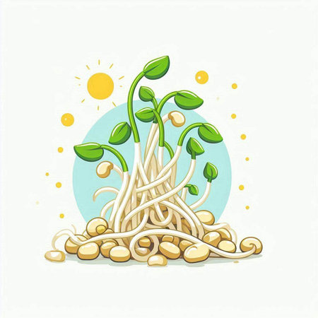 Microgreen sprouts. Sprouted seeds. Sprouting seedlings. Vector illustration.のイラスト素材