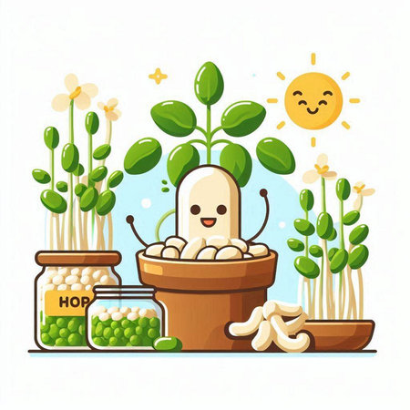 Vector illustration of plant growing in a pot. Cute cartoon character.のイラスト素材