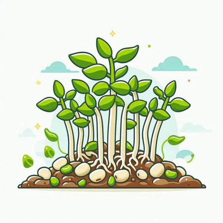 Green sprout growing from soil. Vector illustration on white background.のイラスト素材