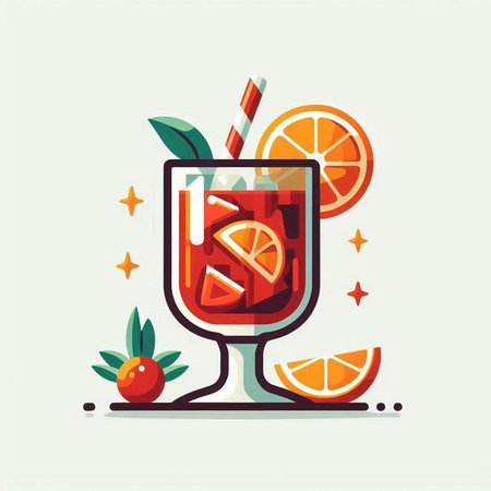 Cocktail with orange, lemon and mint. Vector illustration.のイラスト素材