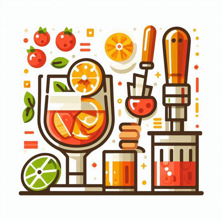 Colorful illustration with different types of alcoholic drinks. Vector illustration in flat style.のイラスト素材