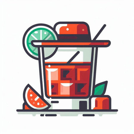 Cocktail flat color icon. Vector illustration in modern linear styleのイラスト素材