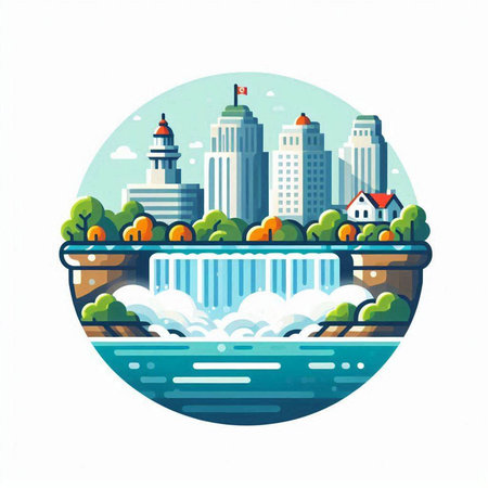 Waterfall in the city. Flat style vector illustration on white background.のイラスト素材